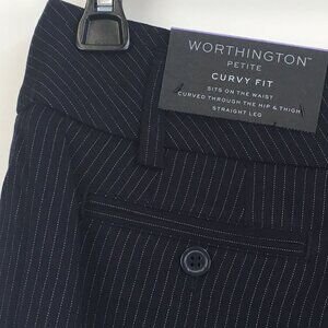 New Worthington Curvy Fit Striped Blue Dress Pants Womens Size 4P Petite